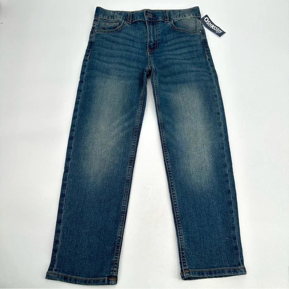 Oshkosh B'gosh Jeans Boys 7H Straight Husky Fit Blue Denim Adjust Waist NEW